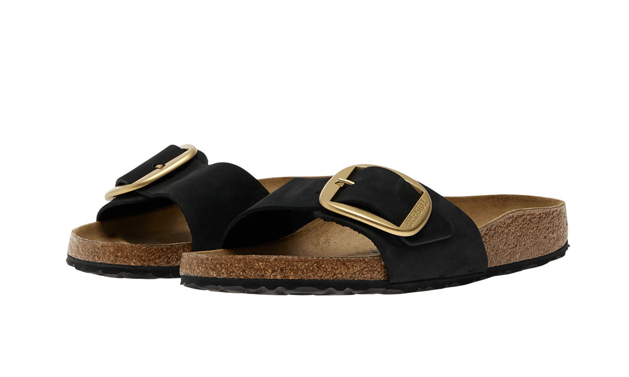 כפכפי בירקנשטוק נשים Birkenstock Madrid Big Buckle Nubuck Leather Black - הצליל של הסטייל BIRKENSTOCK | ShoeSale