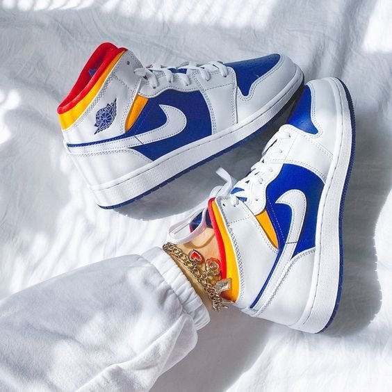 Air Jordan 1 Mid White Laser Orange Deep Royal Blue - הסניקרס שיביאו לכם סטייל! AIR JORDAN | ShoeSale
